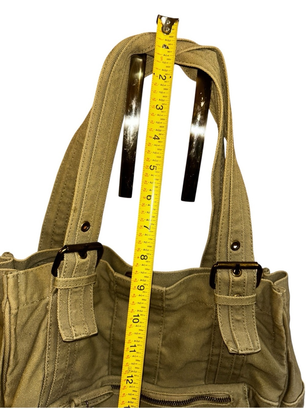 Converse One Star Canvas Utility Tote Shoulder Bag Beige Multi Pocket Large - Picture 9 of 10